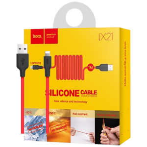 hoco. USB kabl za iPhone, silikonski, 1.2 met., 2 A, crno/crvena - X21 Silicone Lightning, Black/Red