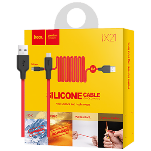 hoco. USB kabl za smartphone,silikonski,1.2 met,2 A, crno/crvena - X21 Silicone Micro USB, Black/Red