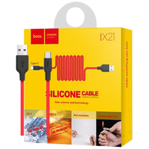 hoco. USB kabl za smartphone,silikonski,1.2 met, 2 A,crno/crveni - X21 Silicone USB type C, Black/Red