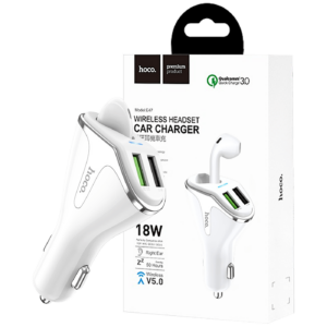hoco. Auto punjač sa bežičnom slušalicom, QC,2 x USB, 3.1 A,bijela - E47 Traveller White