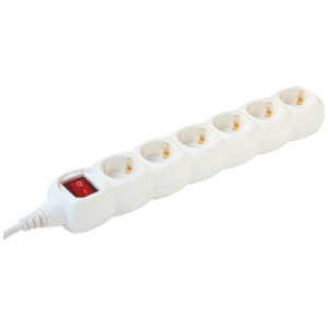 home Produžni kabl, 6 utičnice, prekidač, 1.0mm², 3 met, bijeli - NV 6K-3/W