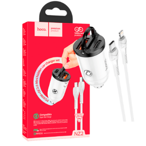 hoco. Auto punjač sa Lightning kabelom, PD + QC3.0, 2 x USB, 4.8 A - NZ2 Link, type C-Lightning, White