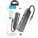 hoco. Konverter USB HUB type C to HDMI/USB3.0/USB2.0/SD/ TF/PD - HB24 Easy display