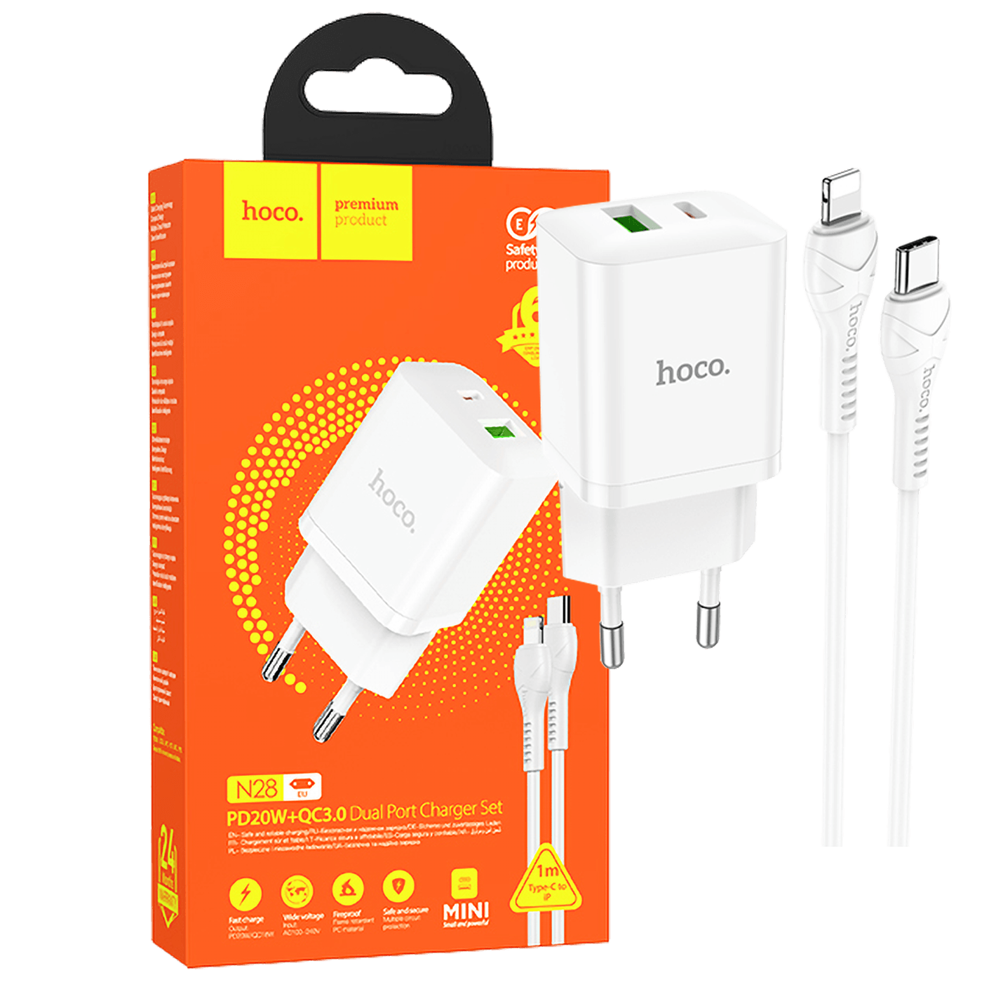 hoco. Punjač kućni sa Lightning kabelom, brzi, PD20W, QC3.0 - N28 Founder, tip C-Lightning